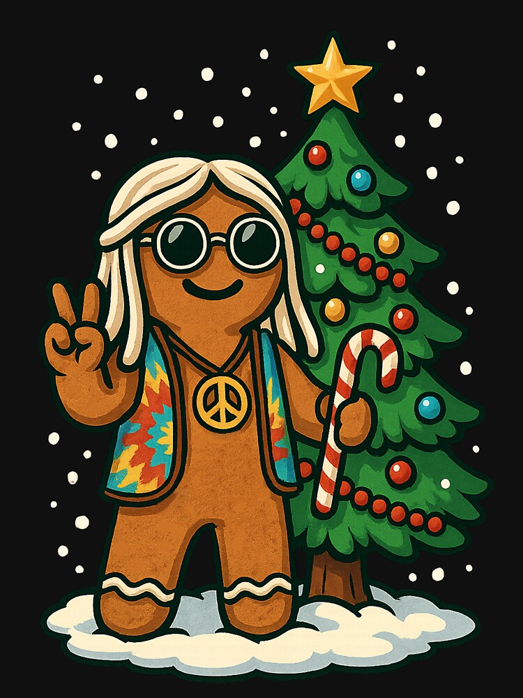 Hippie Christmas Gingerbread Man 70s Men Women Hippie by BlueBerry-Pengu T-Shirts, Hoodie, Sweatshirt (Image 3)
