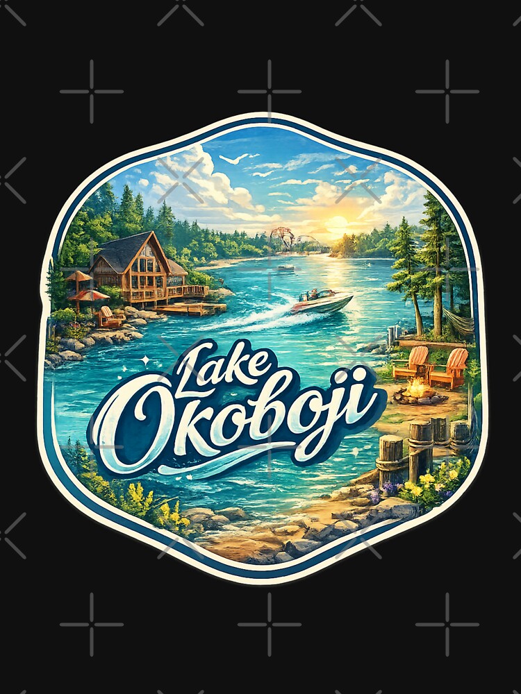 Lake Okoboji Iowa Great Lakes Region Waterfront Cabin Scene by Places On Earth T-Shirts, Hoodie, Sweatshirt (Image 3)