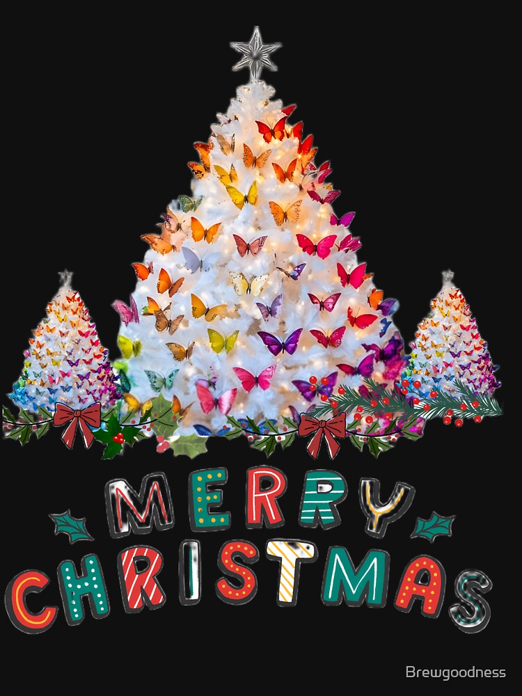 Butterfly Christmas Tree| Colorful Christmas tree  Merry  Christmas by Brewgoodness T-Shirts, Hoodie, Sweatshirt (Image 3)