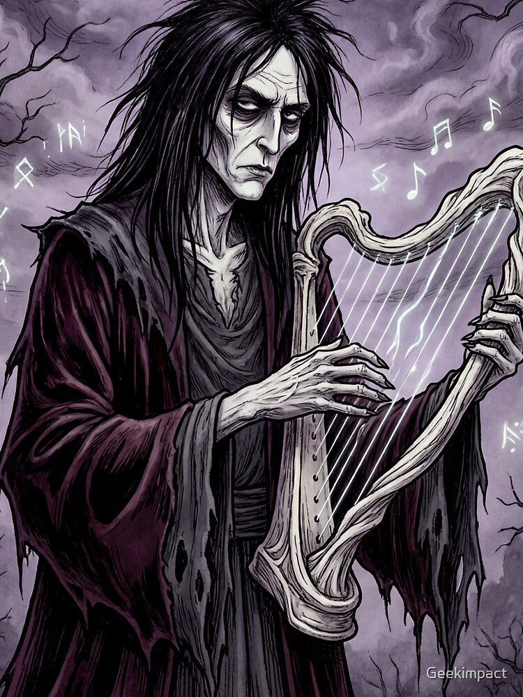 Bragi the Harpist Ancient Norse God Gothic style illustration by Vintage Designs + T-Shirts, Hoodie, Sweatshirt (Image 3)