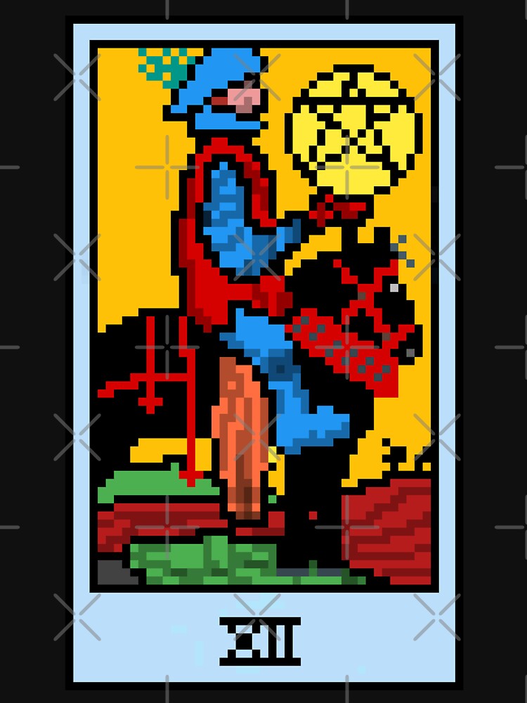 Wait, is this pixel art tarot? Black - Minor Arcana 'Knight  of Pentacles' (Design for T-shirt, stickers and... (Image 3)