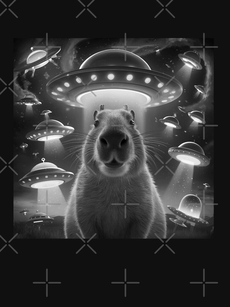 Funny Graphic Tee Capybara Selfie with UFOs Weird by Damcoc Hoodie, Sweatshirt | BlankRebels.com (Image 3)