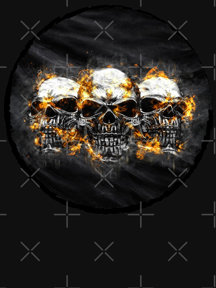 Triple Flaming Skull Artwork – Dark Gothic Fire Skull Illustration by artistwill T-Shirts, Hoodie, Sweatshirt (Image 3)