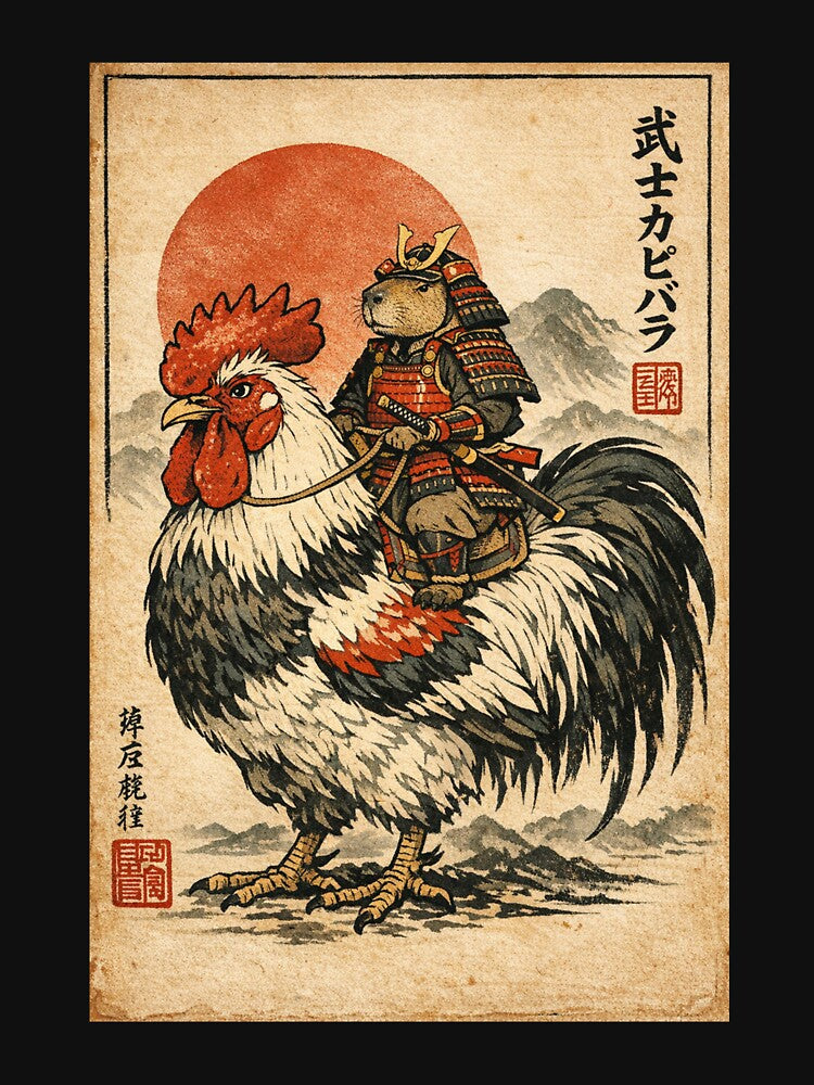 Vintage Japanese Samurai Capybara Rooster Chicken Anime Kids by sinkedink T-Shirts, Hoodie, Sweatshirt (Image 3)