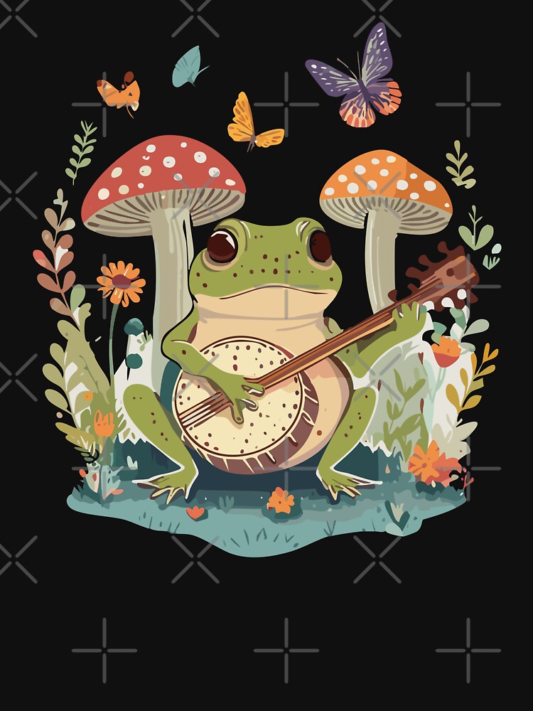 Cute Cottagecore Aesthetic Frog Playing Banjo Mushroom Vintage Graphic by Dapper-Art T-Shirts, Hoodie, Sweatshirt (Image 3)