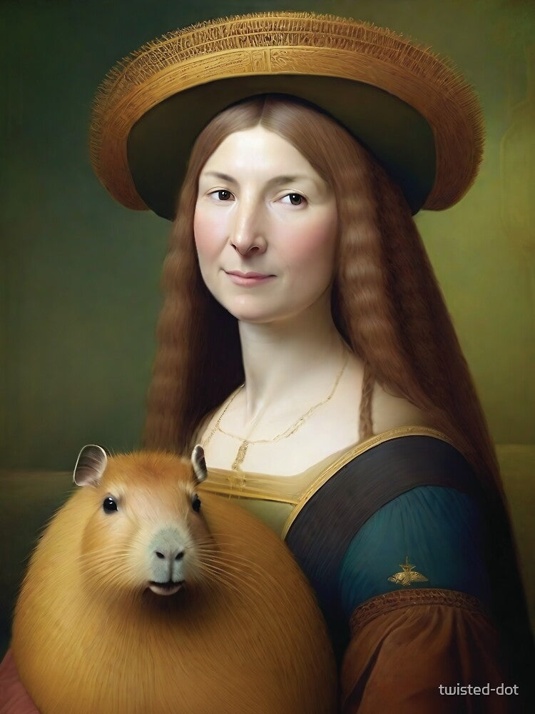 Lady with a capybara | funny known painting reinterpretation by twisted-dot T-Shirts, Hoodie, Sweatshirt (Image 3)