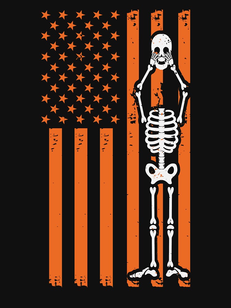 Spooky Skeleton Scary Skull And USA Flag by DNW-art T-Shirts, Hoodie, Sweatshirt | BlankRebels.com (Image 3)