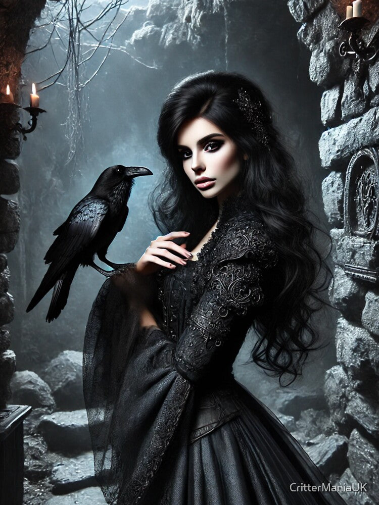 Gothic Enchantress with Raven in Mysterious Castle by CritterManiaUK T-Shirts, Hoodie, Sweatshirt | BlankRebels.com (Image 3)