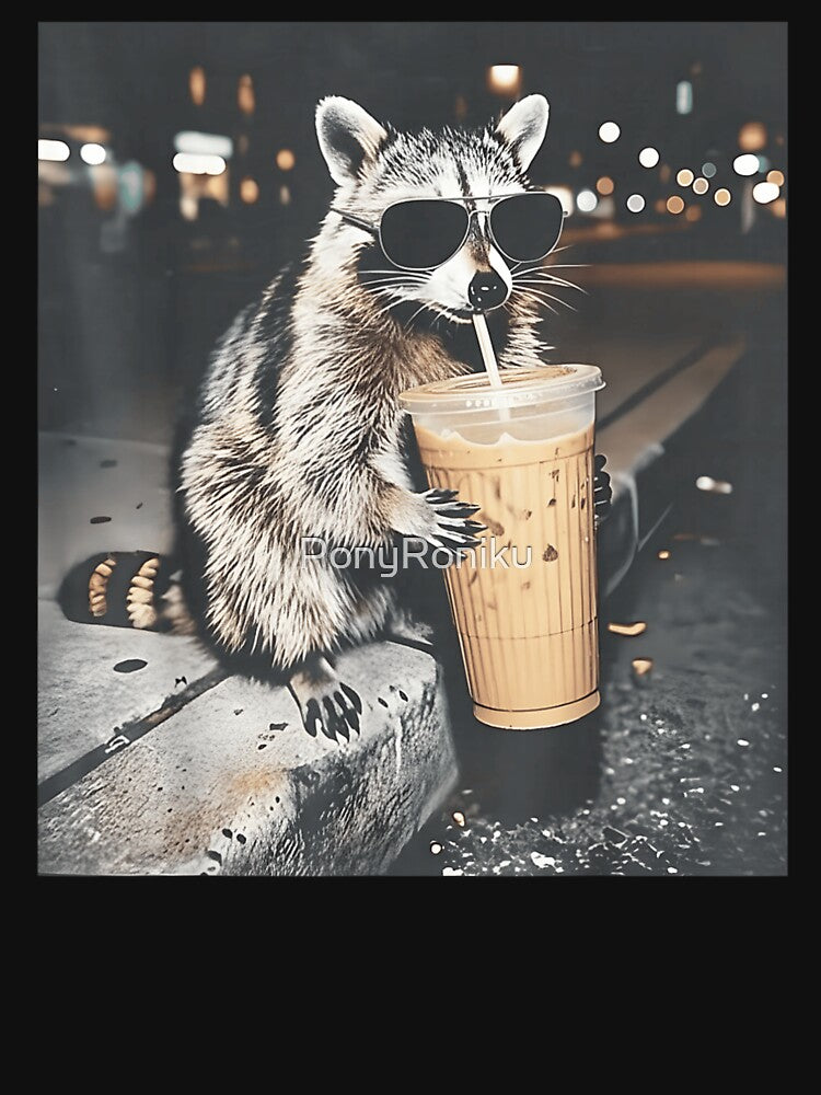 Cool Raccoon Drinking Iced Coffee Wearing Sunglasses Street Night T-Shirts, Hoodie, Sweatshirt
