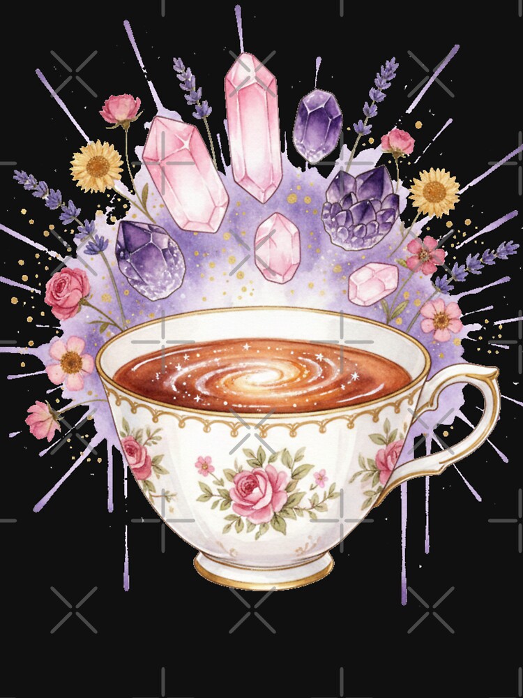 Celestial Tea & Crystals | Ethereal Watercolor Splash Art by Thaliandra T-Shirts, Hoodie, Sweatshirt (Image 3)