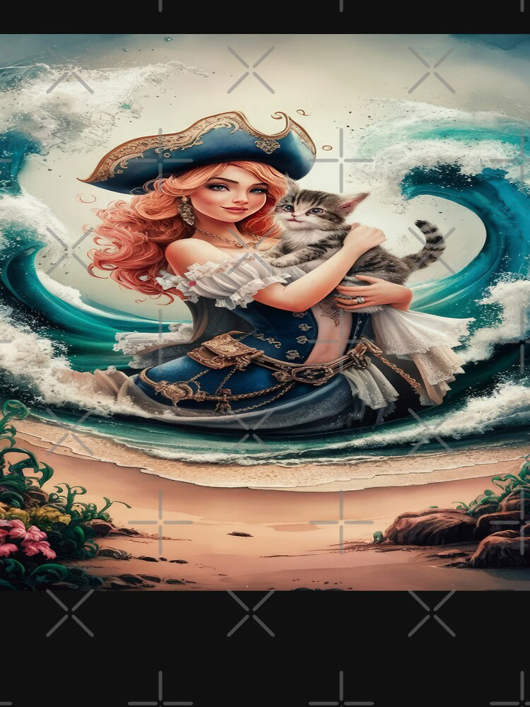 woman pirate with a kitten in the sea,funny cat,Cat Lover,cute cat by Expressions-Sel