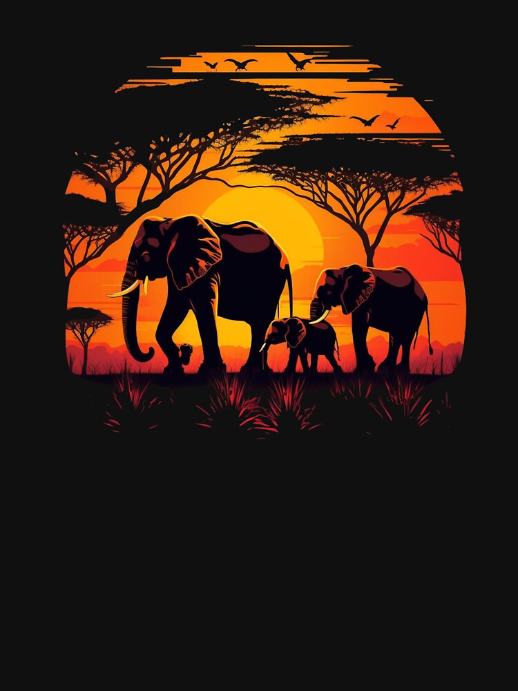 Elephants Marching at African Sunset by pasdem