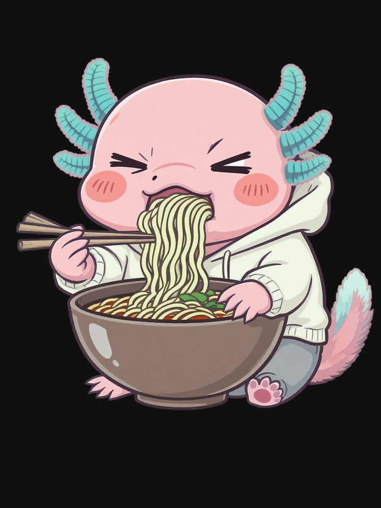 Hungry Axolotl Eating Ramen – Cute Funny Food Illustration by ColorSplash123 T-Shirts, Hoodie, Sweatshirt (Image 3)