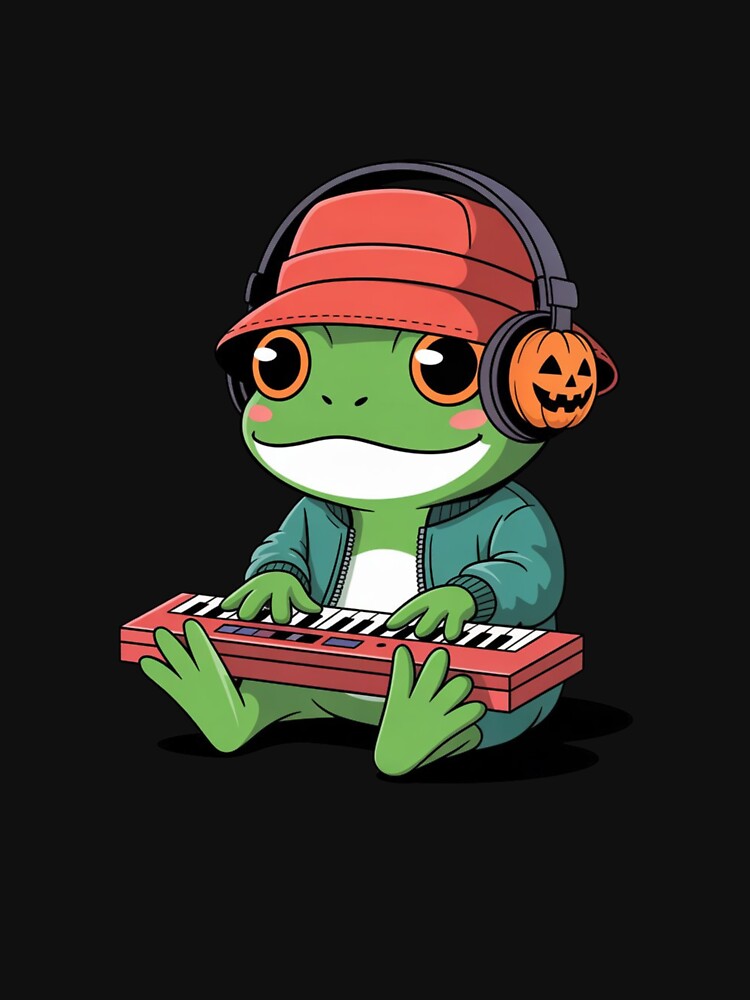 Cool Chibi Frog Halloween Hip-Hop – Red Hoodie Keyboard Music Cartoon by ColorSplash123 T-Shirts, Sweatshirt (Image 3)