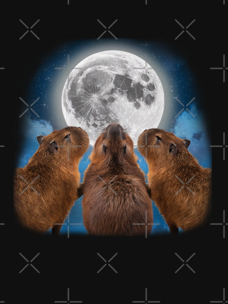 Three Capybaras and Moon Funny Capybara Humor Parody by Damcoc