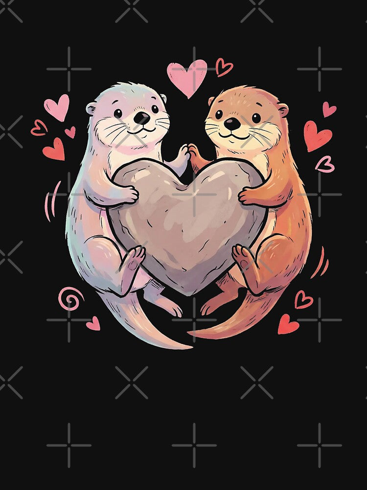 Adorable Sea Otters Couple Holding Heart Rock Art by zzz888 T-Shirts, Hoodie, Sweatshirt | BlankRebels.com (Image 3)