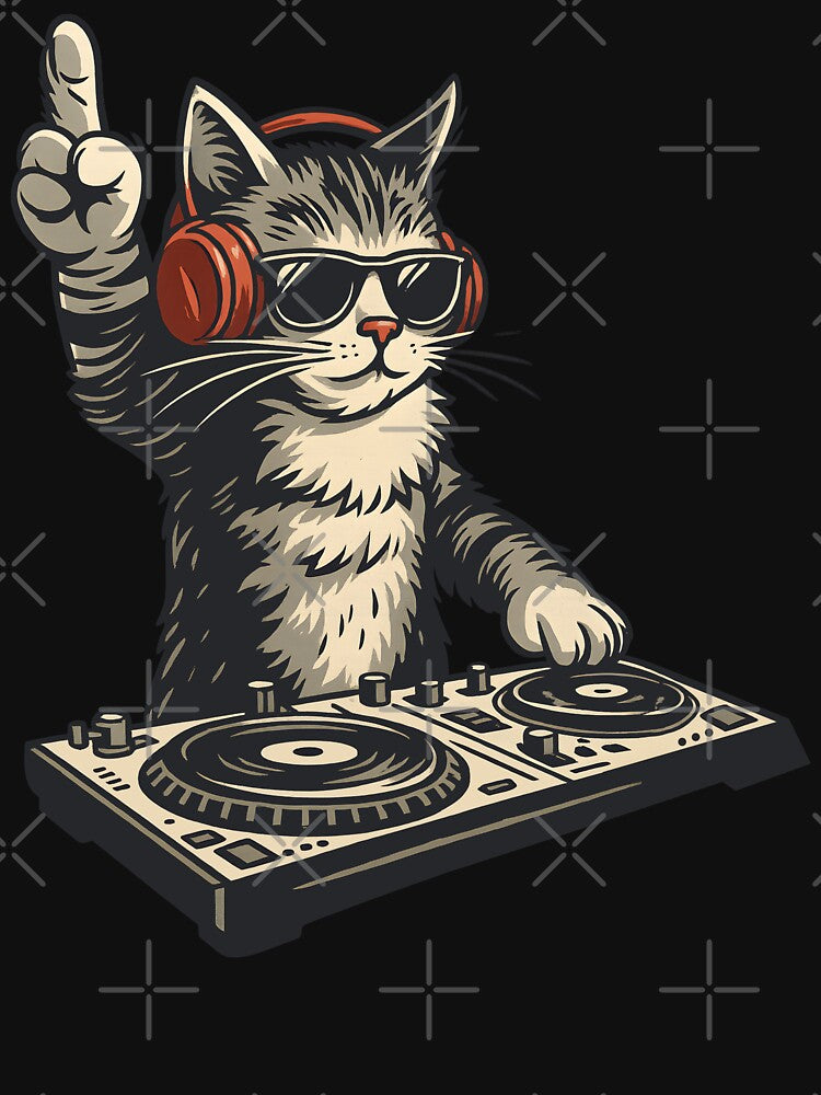 Funny  Cool DJ Cat Disc Jockey Kitty Artwork with Headphones by DrawHandArt T-Shirts, Hoodie, Sweatshirt (Image 3)