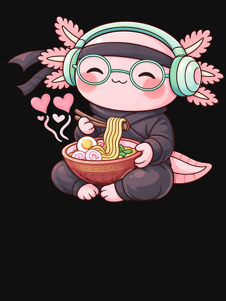 Valentine Ramen Ninja Axolotl – Cute Kawaii Ninja Axolotl Eating Ramen Chibi Art by ColorSplash123 T-Shirts,... (Image 3)