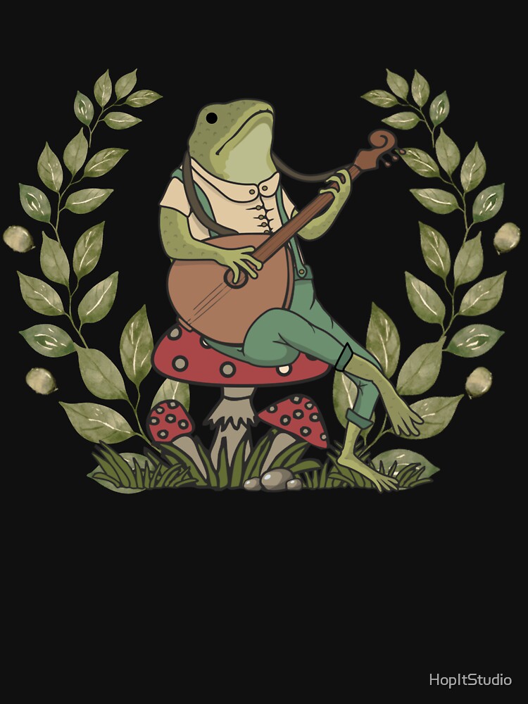 Cute frog cottagecore aesthetic. Frog playing a banjo sitting on a mushroom by HopItStudio T-Shirts, Hoodie,... (Image 3)