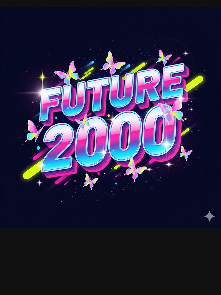 Future 2000 Neon Y2K Aesthetic – Retro Futuristic Butterfly Typography Design by R & K Fashions T-Shirts,... (Image 3)