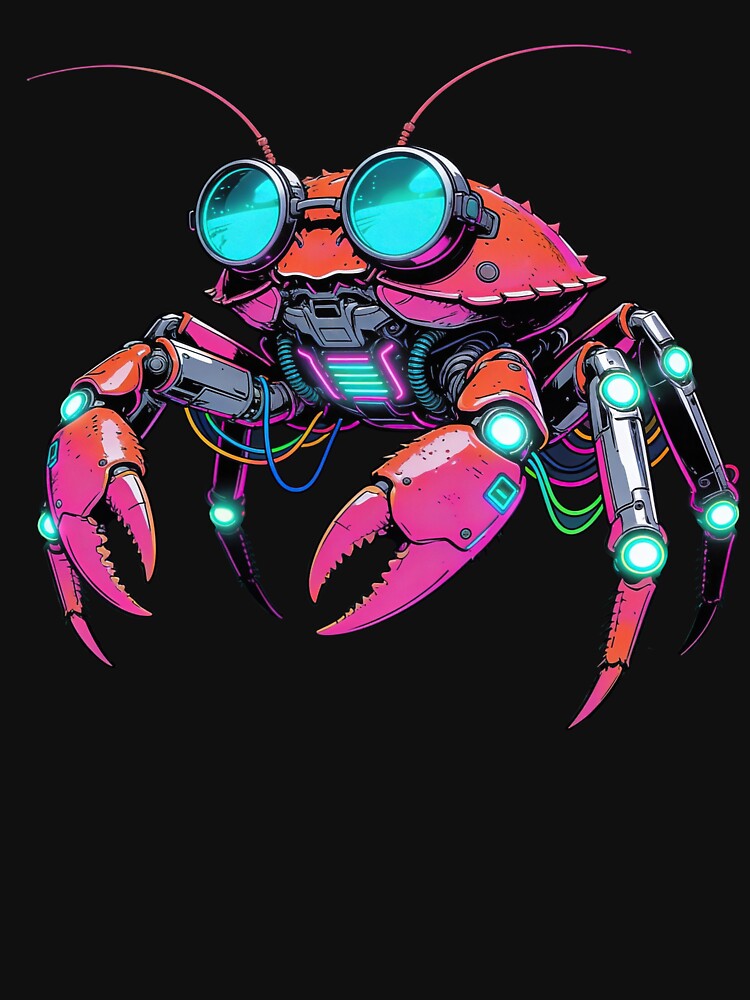 Cyberpunk Mecha Crab with Neon Goggles by SajQ T-Shirts, Hoodie, Sweatshirt | BlankRebels.com (Image 3)