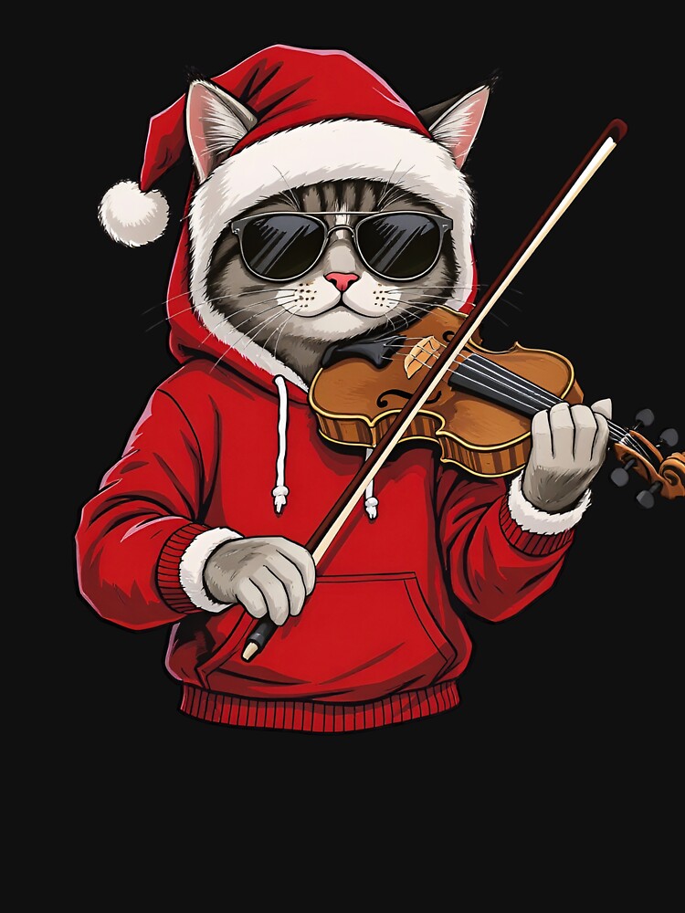 Cool Cat Playing Violin – Elegant Funny Christmas Cat Illustration by ColorSplash123 T-Shirts, Hoodie, Sweatshirt (Image 3)