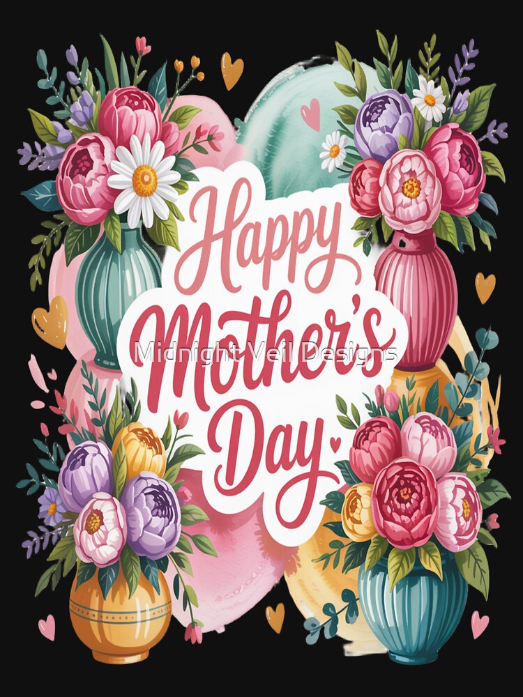 Happy Mother's Day Vibrant Peony Bouquets in Colorful Vases by Midnight Veil Designs T-Shirts, Hoodie, Sweatshirt (Image 3)