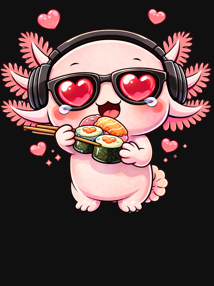 Sushi Love Axolotl – Cute Kawaii Axolotl Eating Sushi Chibi Anime Food Design by ColorSplash123 T-Shirts,... (Image 3)