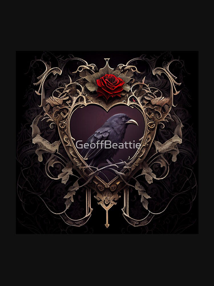 Gothic valentine, gothic image, gothic art, black crow, red rose by GeoffBeattie T-Shirts, Hoodie, Sweatshirt (Image 3)