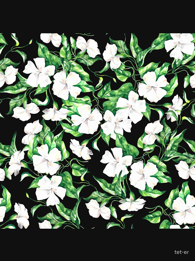 Delicate white flowers, botanical watercolour, green leaves, white flowers pattern, botanical pattern, greenery... (Image 3)