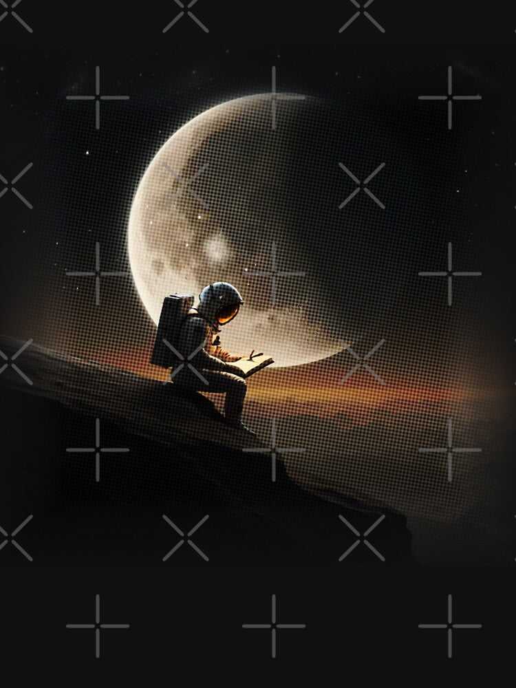 astronaut reading a book next the moon by glooballcenter T-Shirts, Hoodie, Sweatshirt | BlankRebels.com (Image 3)