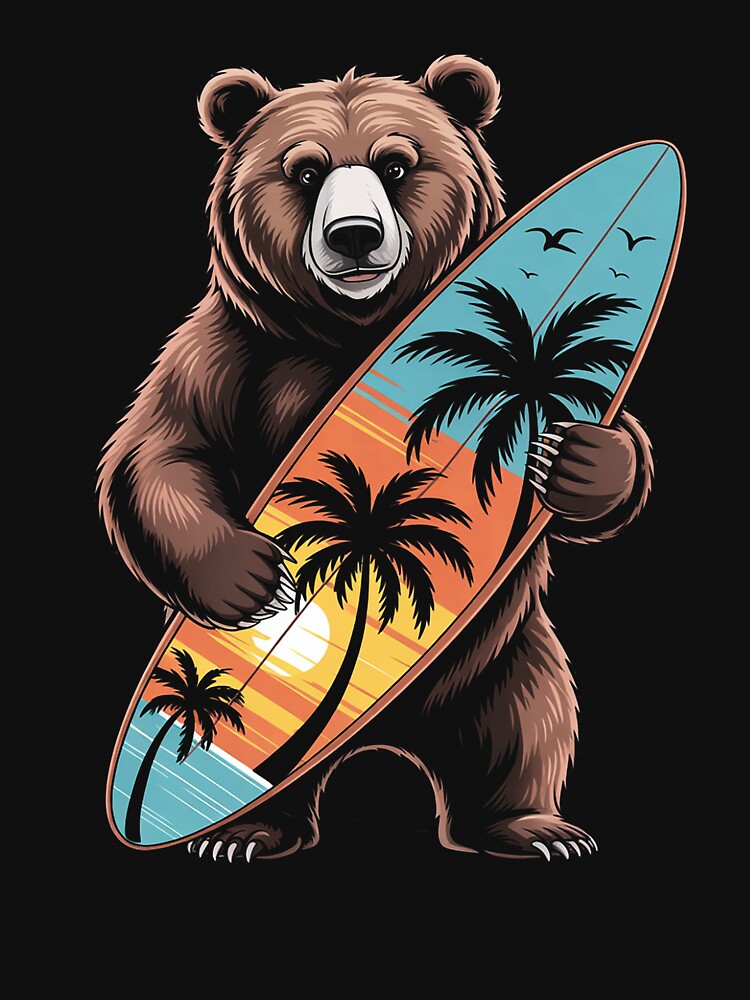 Bear Surfer Surfboard Beach Summer Waves Surf Surfing Sport Men Women Girls Kids by hettingerchaim