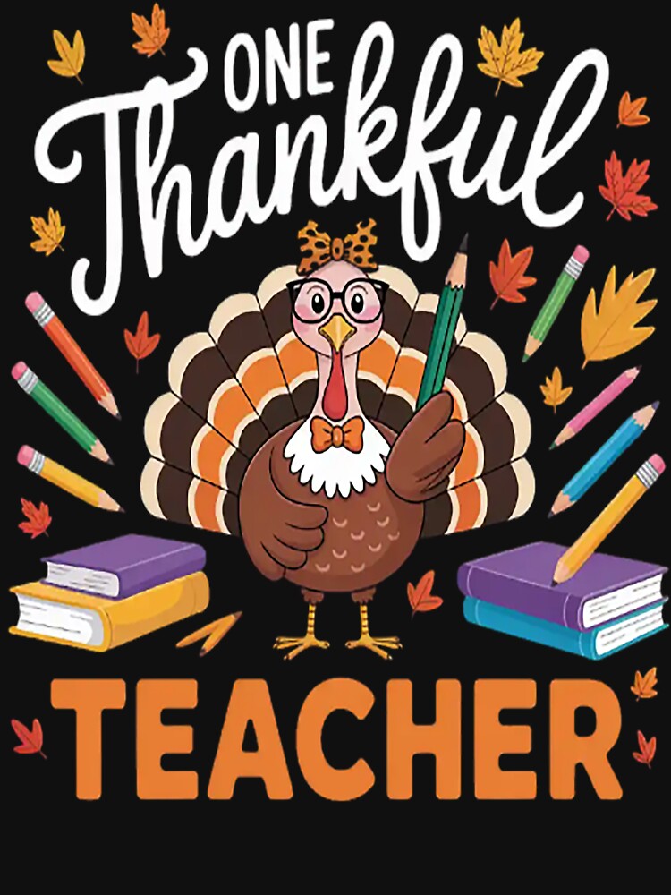 One Thankful Teacher Thanksgiving Turkey Cute Crayon Pencil by TeamLequid T-Shirts, Hoodie, Sweatshirt (Image 3)