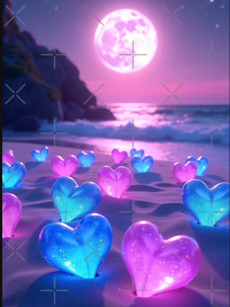 Valentines Day full moon on the beach with hearts landscape, valentine  landscape,valentine art,valentine... (Image 3)