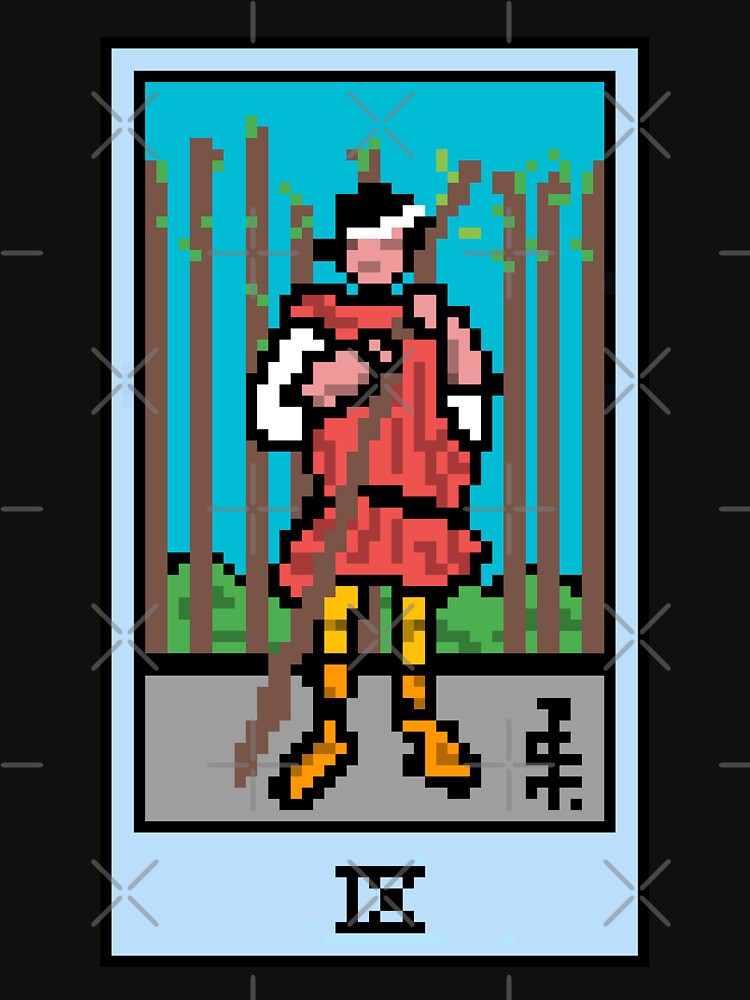 Wait, is this pixel art tarot? Green - Minor Arcana 'Nine of Wands' (Design for T-shirt, stickers and other... (Image 3)