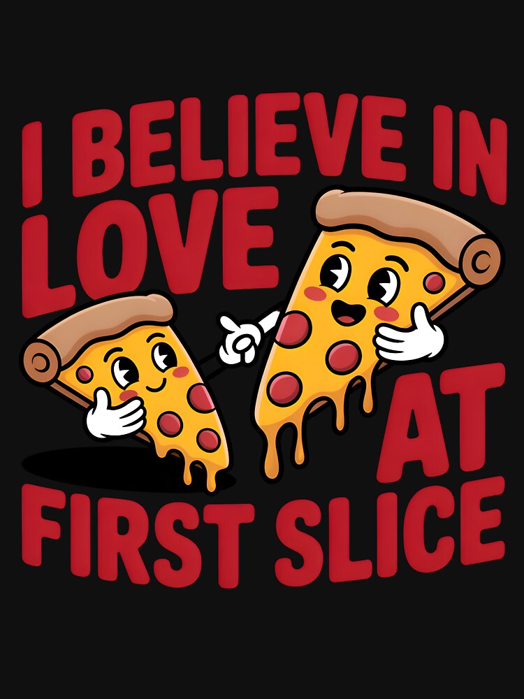 Funny Pizza T-Shirt ‘I Believe in Love at First Slice’ – Cute Food Pun Graphic Tee for Pizza Fans & Food Lovers... (Image 3)