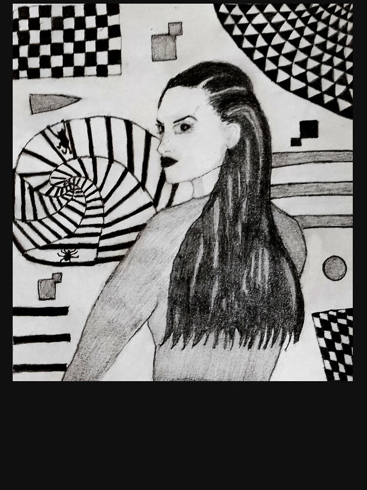 Dark Femme Fatale & Optical Spiral - Black & White Goth Art Sticker, Tee. by RBest!