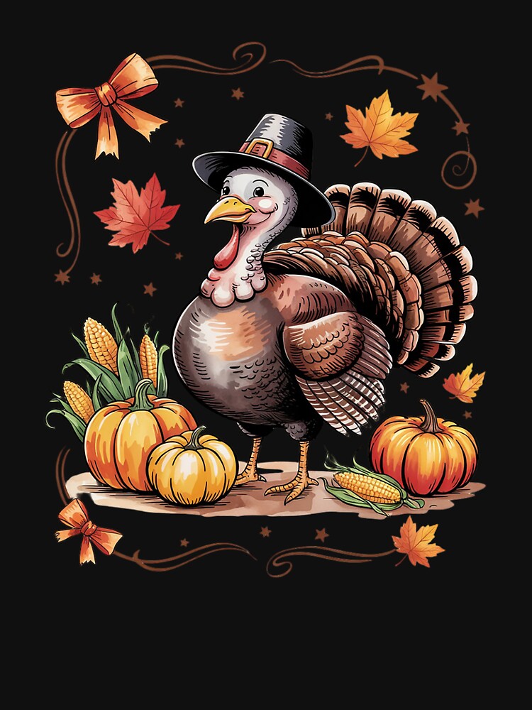 Happy Turkey Day Thanksgiving Day Bow Holiday Girl Women by joyouartArt T-Shirts, Hoodie, Sweatshirt (Image 3)