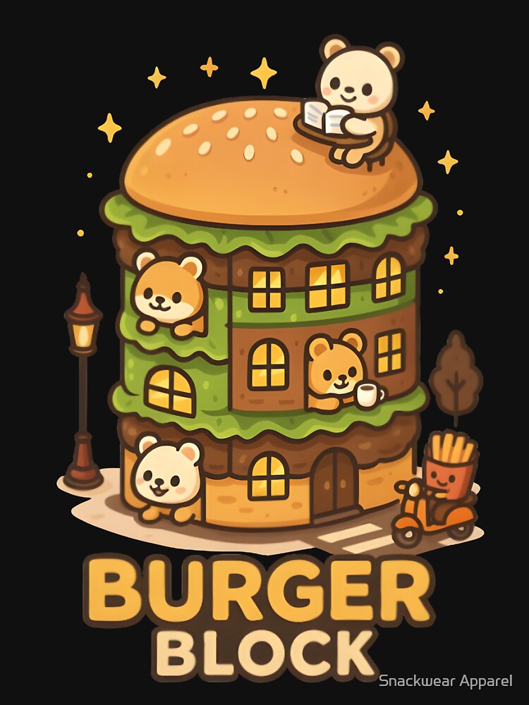 Burger Block – Kawaii City Food Shirt Design by Snackwear Apparel Hoodie, Sweatshirt | BlankRebels.com (Image 3)