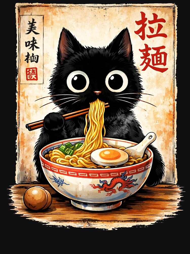 Kawaii Ramen Cat Retro Japanese Noodles Artwork by Kladhadredo T-Shirts, Hoodie, Sweatshirt | BlankRebels.com (Image 3)