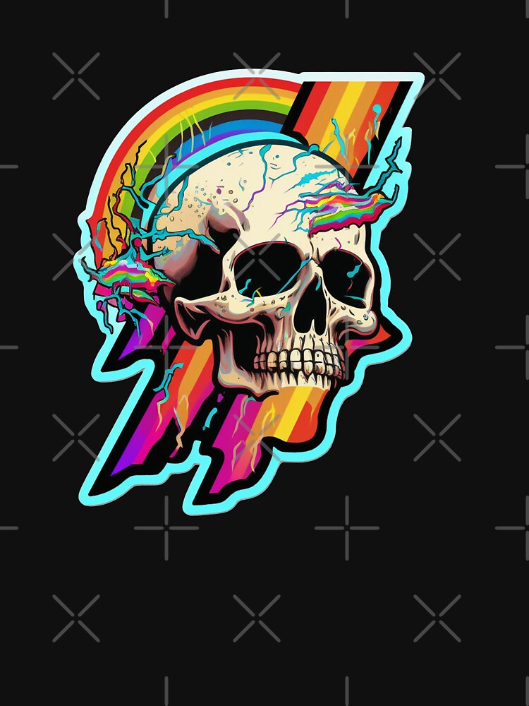 Skull Rainbow Flash Heavy Metal Funny Cute Lightning Bolt T Shirt For Men Women Hoodie Sweatshirt Sticker... (Image 3)