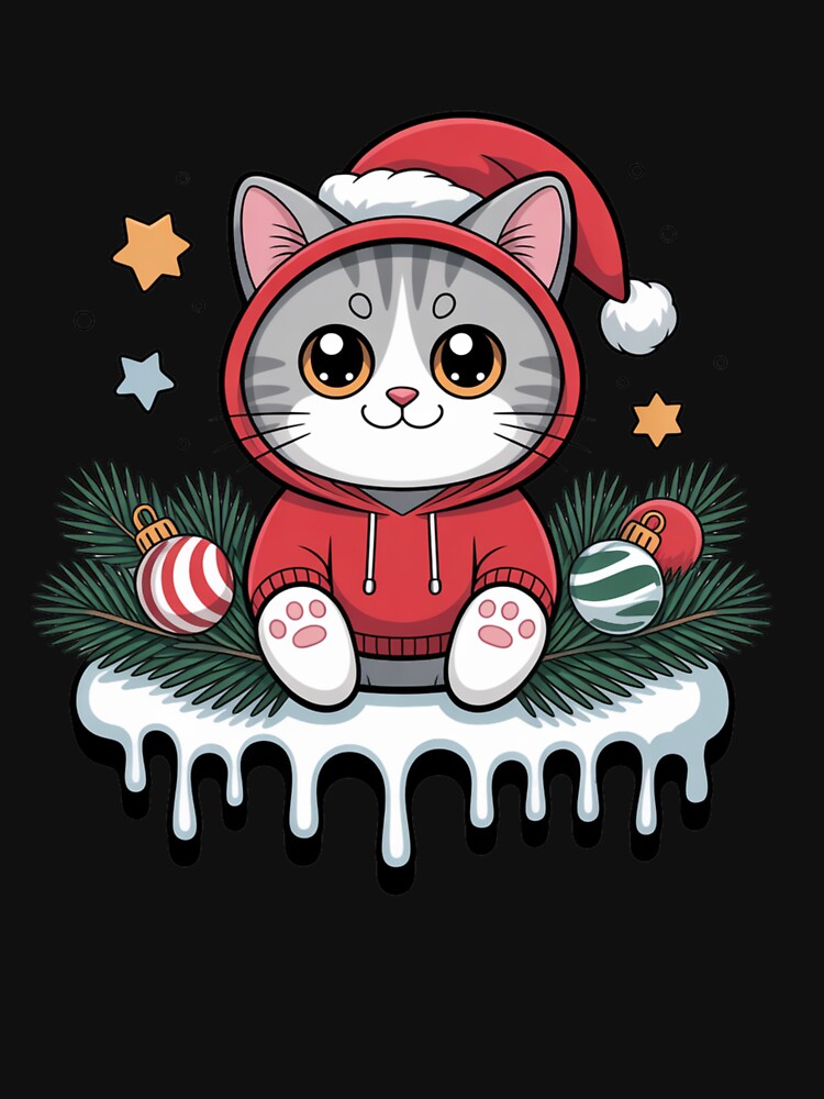 Cool Chibi Cat in Christmas Hoodie – Urban Holiday Vibes Design by ColorSplash123 T-Shirts, Sweatshirt (Image 3)