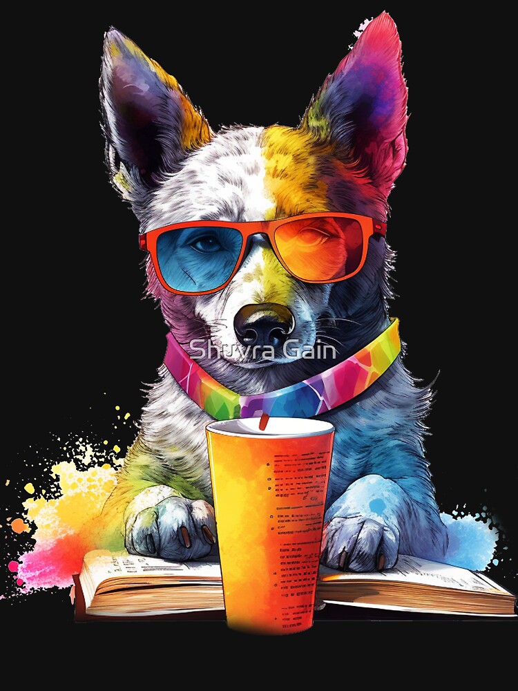 Books and coffee and dogs with sunglasses and social justice Art Illustration by Shuvra Gain T-Shirts, Hoodie,... (Image 3)