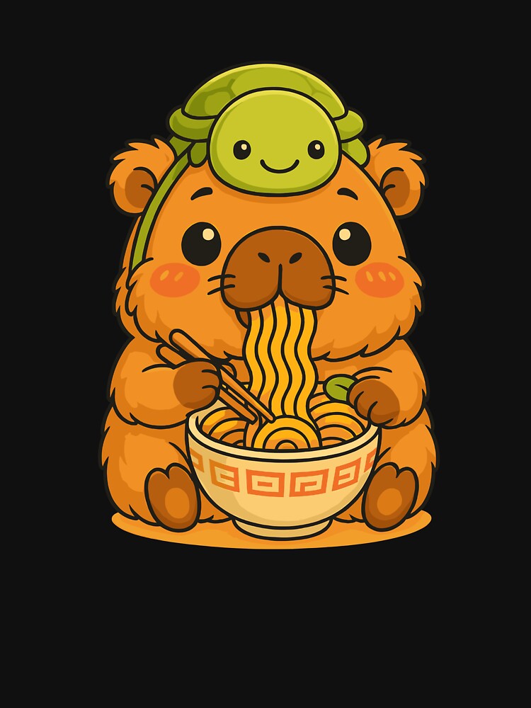Kawaii Capybara Eating Ramen Noodles With Cute Turtle by RediscoverJoy T-Shirts, Hoodie, Sweatshirt (Image 3)