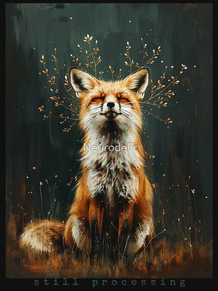 Still Processing – Painterly Fox with Botanical Elements by Neurodelic T-Shirts, Hoodie, Sweatshirt (Image 3)