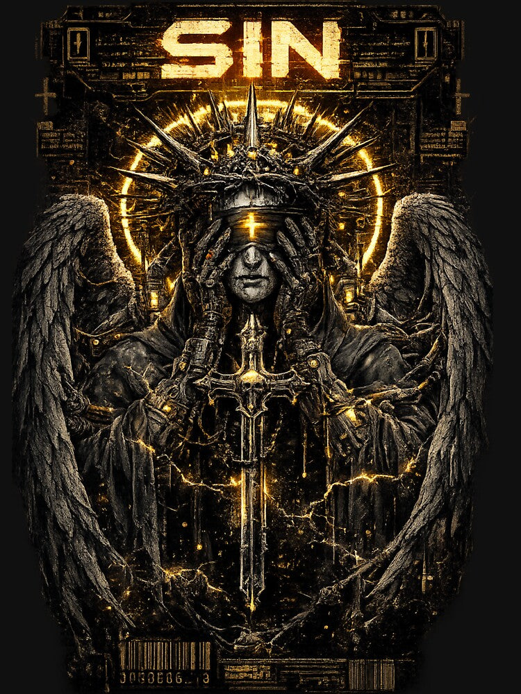Cyberpunk Angel Warrior – Dark Gothic Celestial Tech Art by CarabelElements T-Shirts, Hoodie, Sweatshirt (Image 3)