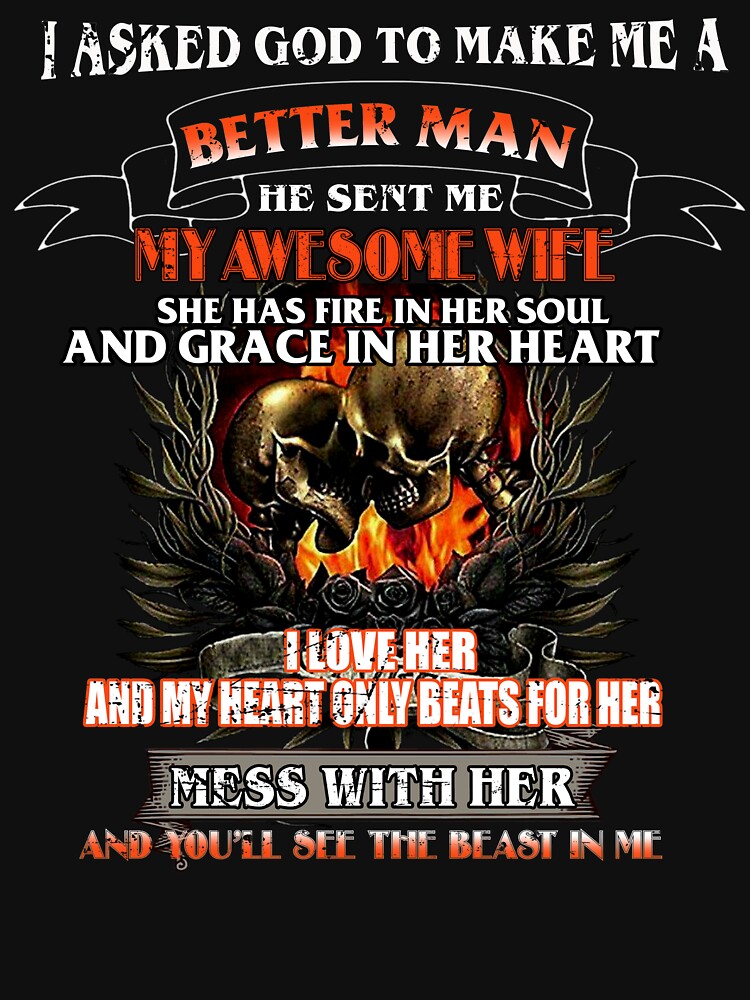 Skull Couple I Asked God To Make Me A Better Man He Sent Me My Awesome Wife Vintage by AlisonWalsh24 T-Shirts,... (Image 3)