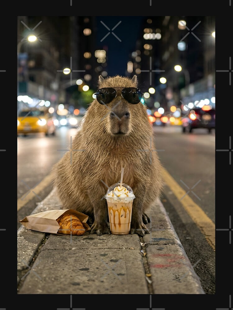 Cool Capybara with Iced Coffee and Croissant by Imaginationbeyond T-Shirts, Hoodie, Sweatshirt | BlankRebels.com (Image 3)