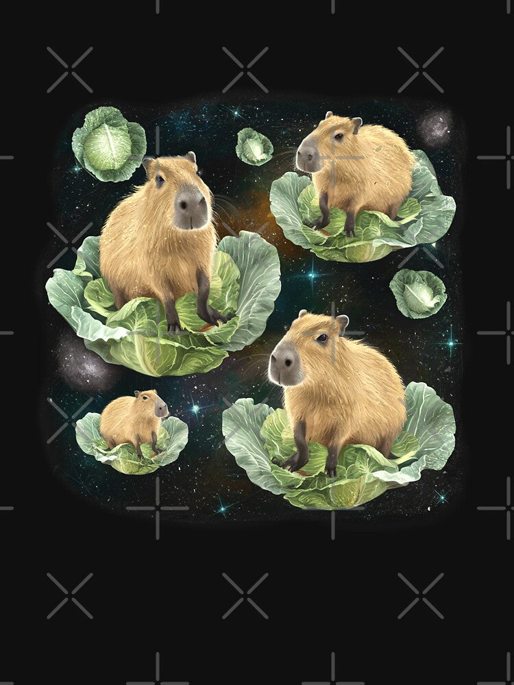 Realistic Space Capybara Favorite Cabbage, Galaxy Capybaras by Damcoc