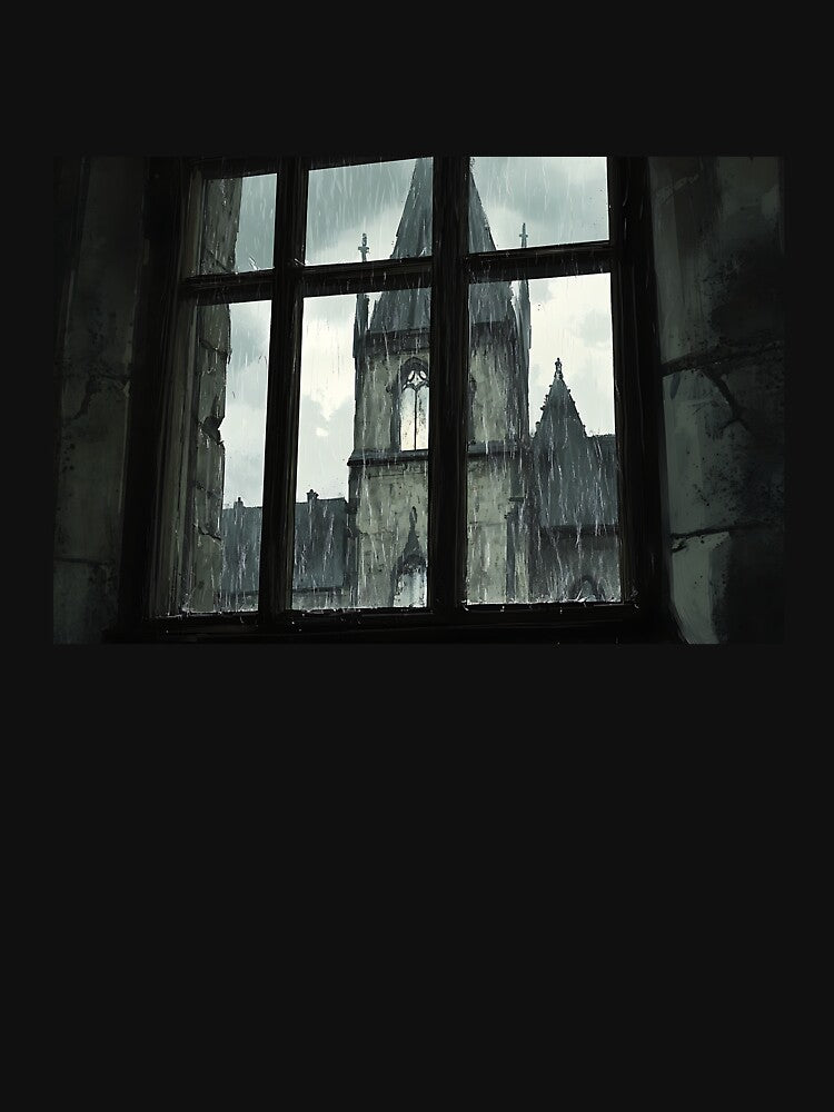 Dark Academia Aesthetic Art: Rainy Gothic View by bapupa T-Shirts, Hoodie, Sweatshirt | BlankRebels.com (Image 3)